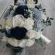 Slate Blue, Sapphire, & Ivory Sola Flower Bouquet, Sapphire Wedding Bouquet, Slate Blue Wedding Bouquet, Blue Sola Bouquet, Wood Flowers