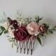 Wedding hair piece, Bridesmaids hair pieces maroon and pink and greenery headpiece, floral hair piece, burgundy hair clip, bridal hair piece