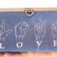 Cork Clutch in Blue with embroidered LOVE in sign language