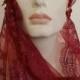 Vintage Inspired Merlot Burgundy Gatsby Rose Waterfall Beaded Crochet Flapper Bridal Wedding Headpiece & Veil Headdress Set Costume Party