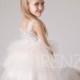 Off White Lace Flower Girl Dress Pale Peach Birthday Dress Illusion Baby Tutu Dress Beaded Girl Party Dress Junior Bridesmaid Dress(HK595)