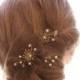 Gold Flower and Rhinestone Wedding Hair Pins Bridal Hair Pin Set, Brass Flower Bobbie Pins Hair Jewelry Beaded Headpiece