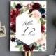 Table Number Template, Boho Wedding Table Card Printable, INSTANT DOWNLOAD, 100% Editable Text, Merlot & Blush Florals, Templett  #062-130TC