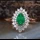 Emerald engagement ring set rose gold 14K/18K-Diamond vintage ring-Rose gold-Promise ring-Pear shaped emerald-Art deco ring-Custom Rings