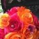Orange Hot Pink Wedding Bouquet with Boutonniere, Pink Orange Bouquet, Hot Pink Bouquet Bridal Bouquet Bridesmaid Hot Pink Orange Bridesmaid