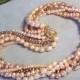 Freshwater Pearl Torsade Necklace ~ Six-Strand Peach and Mauve FWP Twist Necklace ~ Multi-strand Bridal Wedding Pearls ~ 14Kt Gold Filled