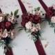 Burgundy flower corsage, Floral wrist corsages, Maroon wrist corsages, Bridesmaids corsages,  Wedding bracelets,  Bridal bracelet, Corsages