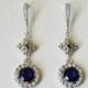 Navy Blue Crystal Earrings, Blue Silver Earrings, Blue Chandelier Earrings, Blue Cubic Zirconia Bridal Earrings, Wedding Navy Blue Jewelry