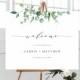 Editable Welcome Wedding Sign Template - Elegant Eucalyptus - Greenery Wedding - PTC06