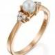 pearl and diamond ring Pearl Engagement Ring 14k Rose Gold  3 stone diamond side Dainty Pearl Ring 4mm white pearl