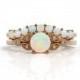 Set Opal engagement ring opal and diamond October birthstone 14k rose gold  gold 2mm Matching Wedding Band Women