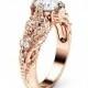 Art Nouveau Moissanite Engagement Ring 14K Solid Rose Gold Wedding Ring Nature Inspired Rose Gold Band