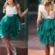 Emerald Flower Girl Dress, Green Christmas dress, Flower girl dresses, lace flower girl dress, tulle flower girl dress,rustic flower girl