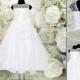 White Layered Tea length Tulle Lace Flower Girl Dress - Holiday Bridesmaid Birthday Wedding Party White Flower Girl Tulle Dress B11-116