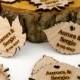 Personalised Wooden Leaf Table Decorations. Bespoke Rustic or Vintage Wedding Favours. Any Message Engraved in Any Font. Free UK Delivery.