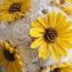 Sunflowers with Raw/Ivory Sola Wood Flower Bouquet with Babys Breath - Bridal Bridesmaid Toss