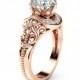 Nature Inspired Moissanite Engagement Ring 14K Rose Gold Halo Ring Moissanite Floral Engagement Ring