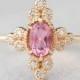 14k rose gold pink tourmaline diamond engagement ring, alternative engagement ring, delicate unique engagement ring, pink diamond engagement