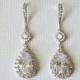 Bridal Chandelier Crystal Earrings, Cubic Zirconia Wedding Earrings, CZ Teardrop Dangle Earrings Sparkly Crystal Halo Earrings Prom Jewelry