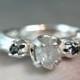 Three Stone Rough Diamond Twig Ring, Black and White Uncut Diamond Ring, Woodland Jewelry, Wedding Ring