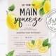 She Found Her Main Squeeze Bridal Shower Invitation with Lemon Citrus Watercolor • INSTANT DOWNLOAD • Printable, Editable Template