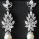 Pearl Bridal Chandelier Earrings, Wedding Pearl Jewelry, Swarovski White Pearl Leaf Cluster Earrings, Marquise Earrings, Statement Earrings