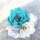 Teal paper boutonniere - Burlap twine and lace - Customizable colors