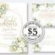 Wedding invitation set watercolor white rose peony eucalyptus herbal greenery sakura card template editable online USD 5.00 on VECTOR.SALE