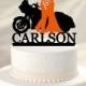BLACK Wedding Cake Topper with Bride and Groom in COLOR, Harley Davidson Motorcycle, Personalized with Name, Acrylic [CT125wg]