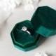 Velvet Box, Proposal ring box, Wedding ring box, Octagon, Royal Emerald