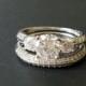 Cubic Zirconia Sterling Silver Ring Set, Wedding Ring Set, Crystal Bridal Rings, Engagement Ring Set, Bridal Jewelry, Triple Stone Ring