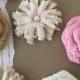 Pink Burlap Flower Set of 7 - Rustic Baby Shower, Rustic Wedding, Baby Shower Decorations