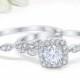 Halo Wedding Engagement Set Art Deco Ring Band Sterling Silver Round Simulated Diamond CZ