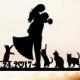 Wedding Cake Topper Silhouette Couple,Cats Cake Topper,Wedding Cats Cake Topper,Bride and Groom with Cats Topper,Cake Topper with Cats (216)