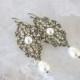 Vintage Wedding earrings Crystal Bridal earrings Bridal jewelry Antique gold earrings Chandelier earrings Swarovski Pearl drop earrings