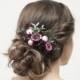Purple and burgundy flower hair comb, rustic hair accessory, wedding hair piece bride pink hair comb floral headpiece blush hair flower 1226