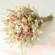Pink Dream Peach Dried Flowers Bouquet / Preserved Daisy Rose Flowers Bouquet / Wedding Bridal bouquet / Preserved silver grey herbs Natural