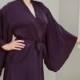 1 custom long "Noguchi" kimono in Eggplant faux silk. Tall plus size petite floor length womens robe with pockets. Valentines Gift for her.