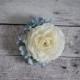 Ivory Ranunculus and Blue Hydrangea Wedding Corsage