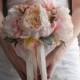 Blush Pink Peony and Rose Wedding Bouquet with Lamb's Ear and Berries