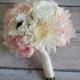 Blush Pink and Ivory Peony Rose and Dahlia Wedding Bouquet