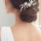 Crystal Swarovski Hair Comb, Silver Wedding Hair Comb, Bridal Comb, Freshwater Pearl Hair Comb, Floral Hair Comb, Bridal Hairpiece ~TC-2051