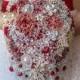 Cascading Brooch bouquet. Red and Gold vintage wedding broach bouquet, Jeweled Bouquet keepsake broche bouquet