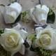 Ivory Rose Boutonnieres Real Touch Roses Corsages Grey Ribbons- Mother Father Flowers Prom Corsage
