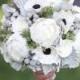 Vintage Wedding Bouquet,Anemone/Peonies Bridal Bouquet, Bridal Bouquet, Woodland Bouquet, Rustic Bouquet, Winter Bouquet Keepsake Bouquet