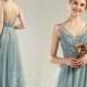Bridesmaid Dress Boho Wedding Dress Long Prom Dress Lace V Neck Dusty Blue Tulle Sleeveless Boho Bridesmaid Dresses (LS622)