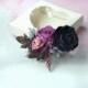 Dark purple wedding flower comb, Black purple gray hair comb, Large floral head piece, Bride hair piece flowers, Fall wedding hair comb