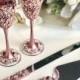 ROSE GOLD Wedding glasses and Cake Server Set cake knife rose gold bride and groom wedding toasting flutes wedding flutes cake set, set of 4