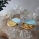 Ice blue Statement earrings, Large geometric earrings, Modern boho earrings, Round clay earrings, Girlfriend gift, Half circle earrings gold