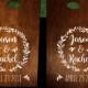 Custom wedding cornhole decals with names and date.  Corn hole decals are great for adding personalization to your wedding cornhole boards.